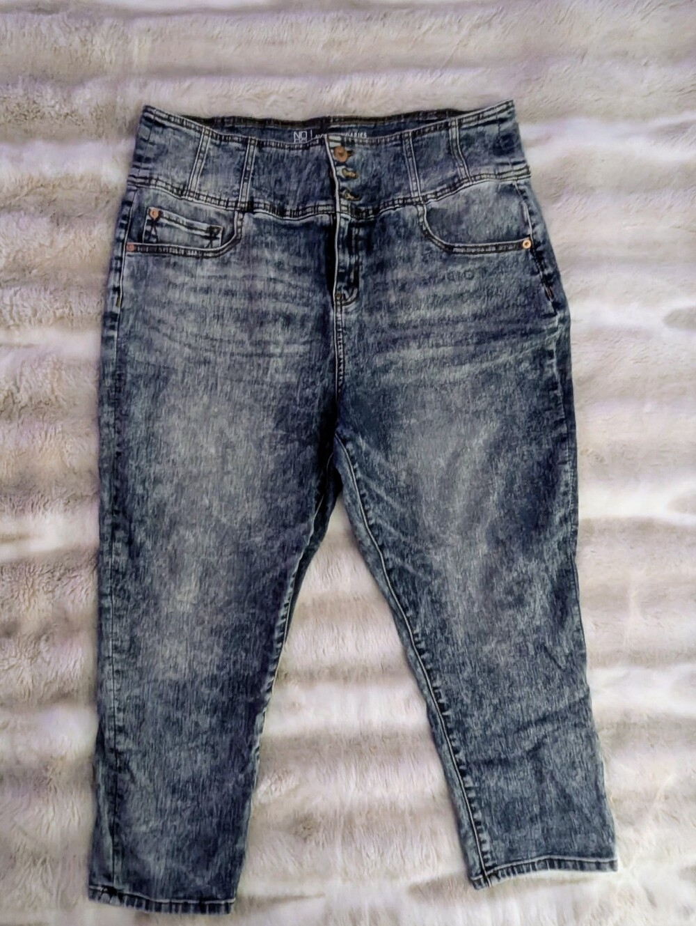 ​No Boundaries High Rise Acid Wash Corset Button Fly Tapered Jeans Size 21